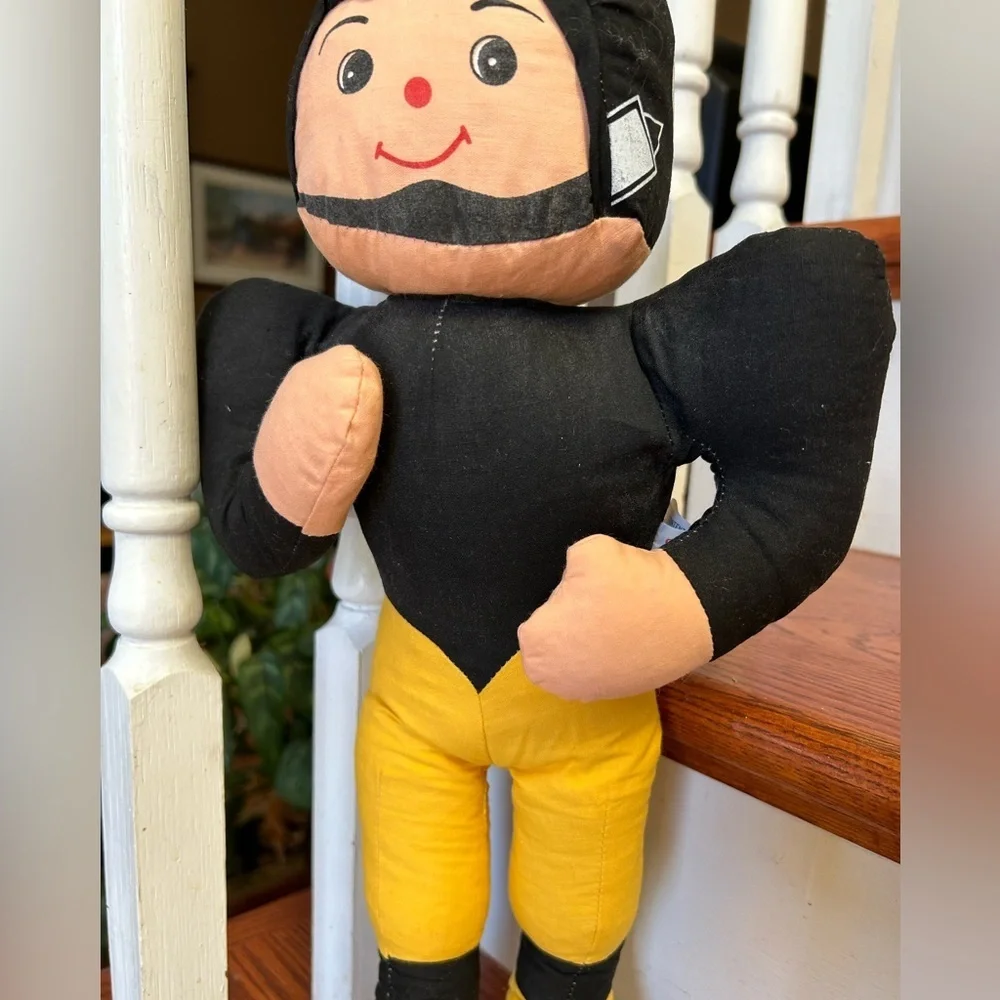 Vintage Plush 1960s Football Player Black Gold 21